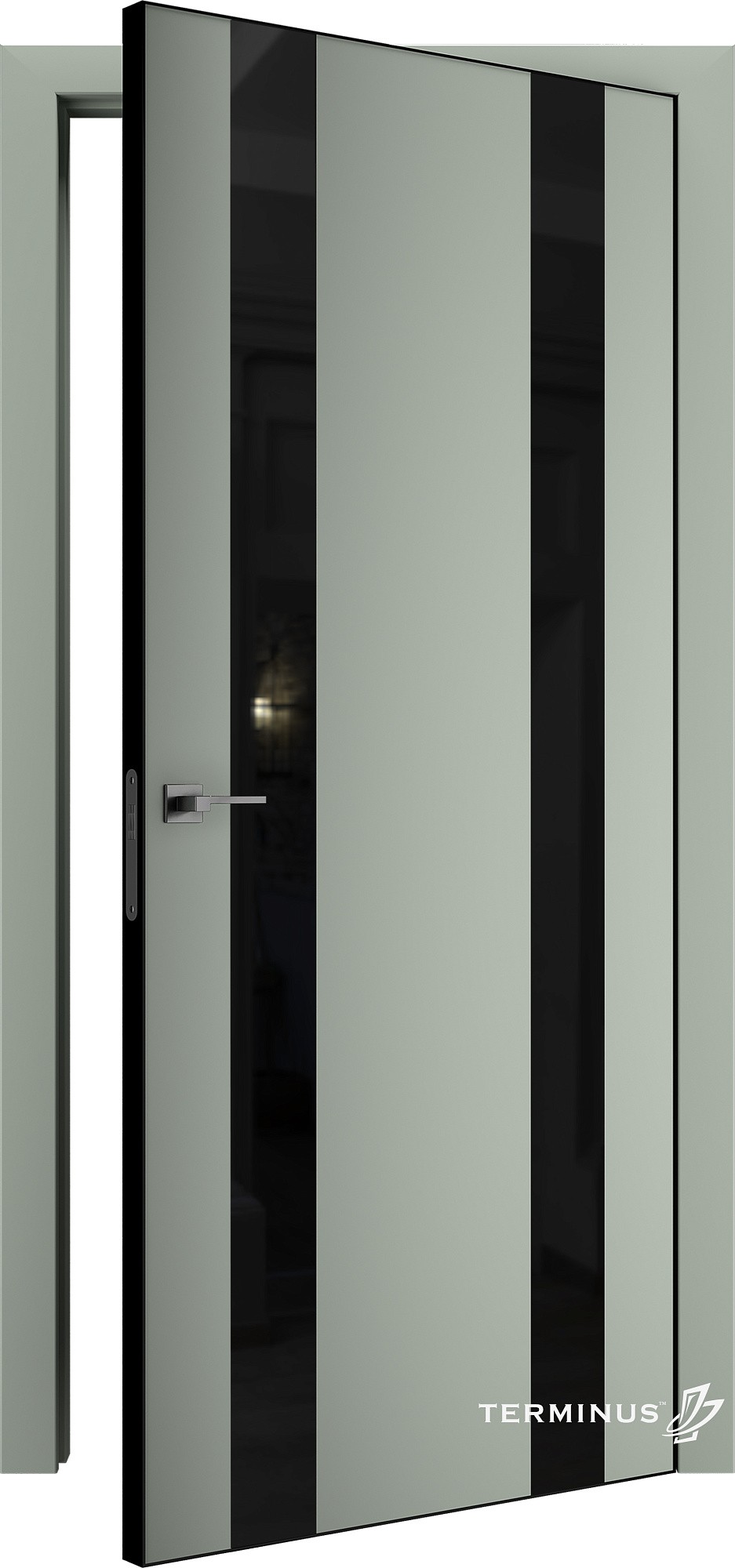 Двери модель 811 Чёрный (планилак белый) №1