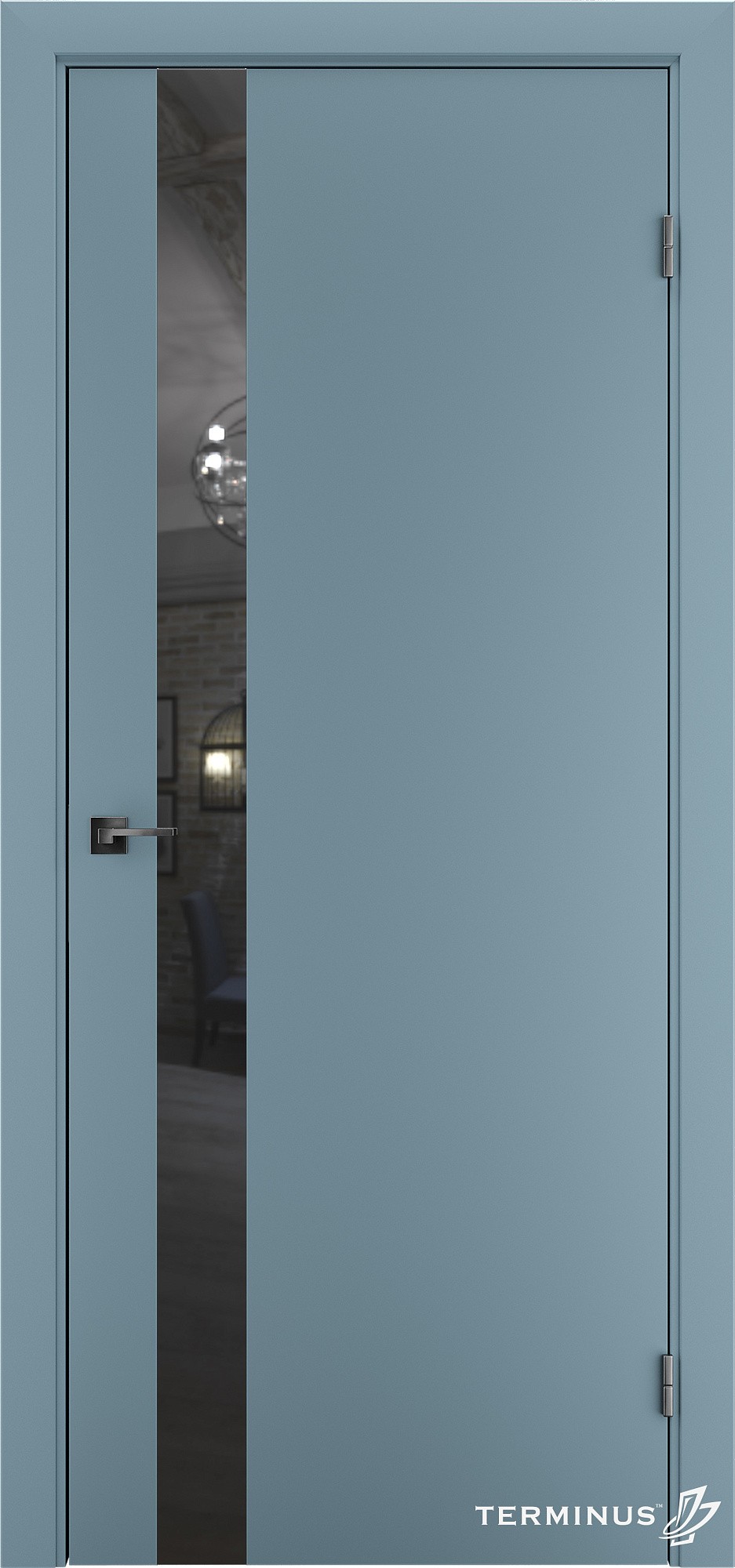 Двери модель 802 Аквамарин (зеркало графит)