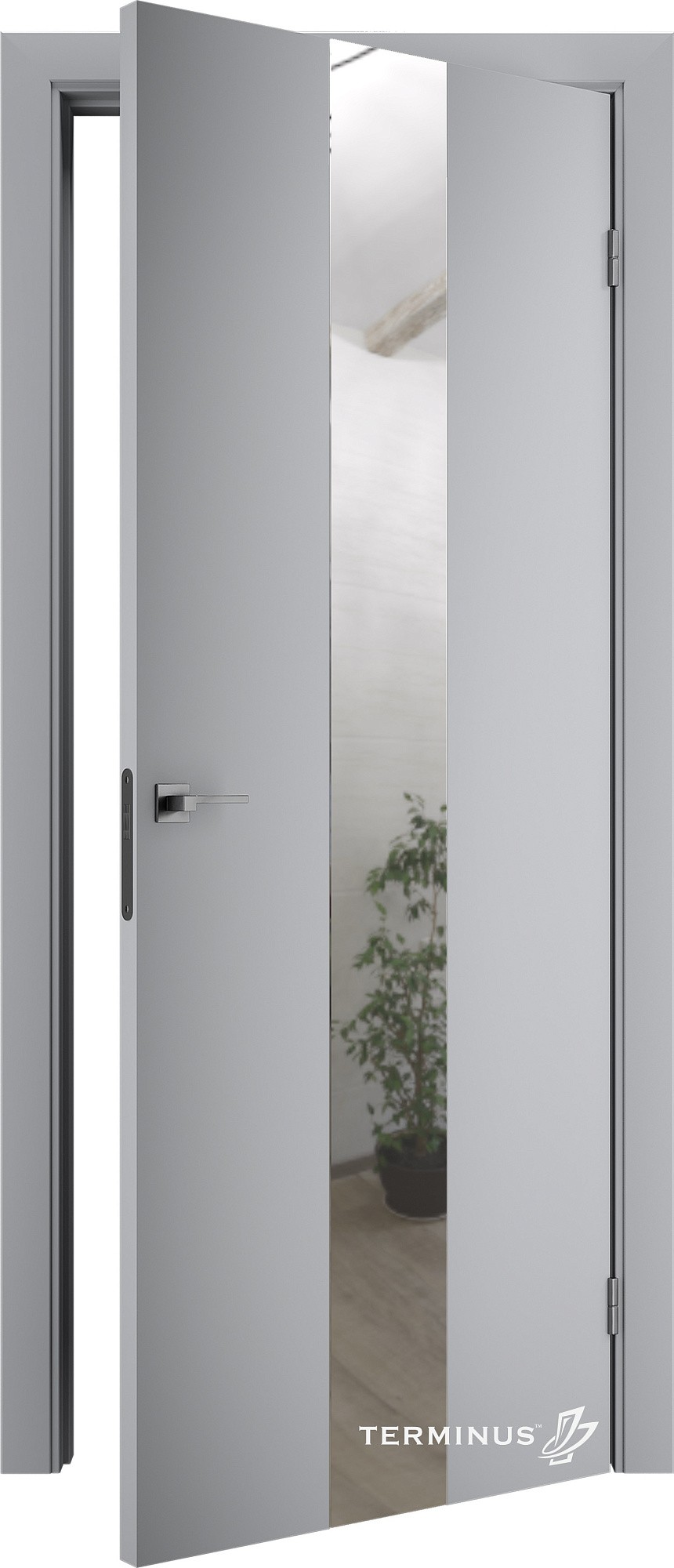 Двери модель 804 Серые (зеркало серебро) №1
