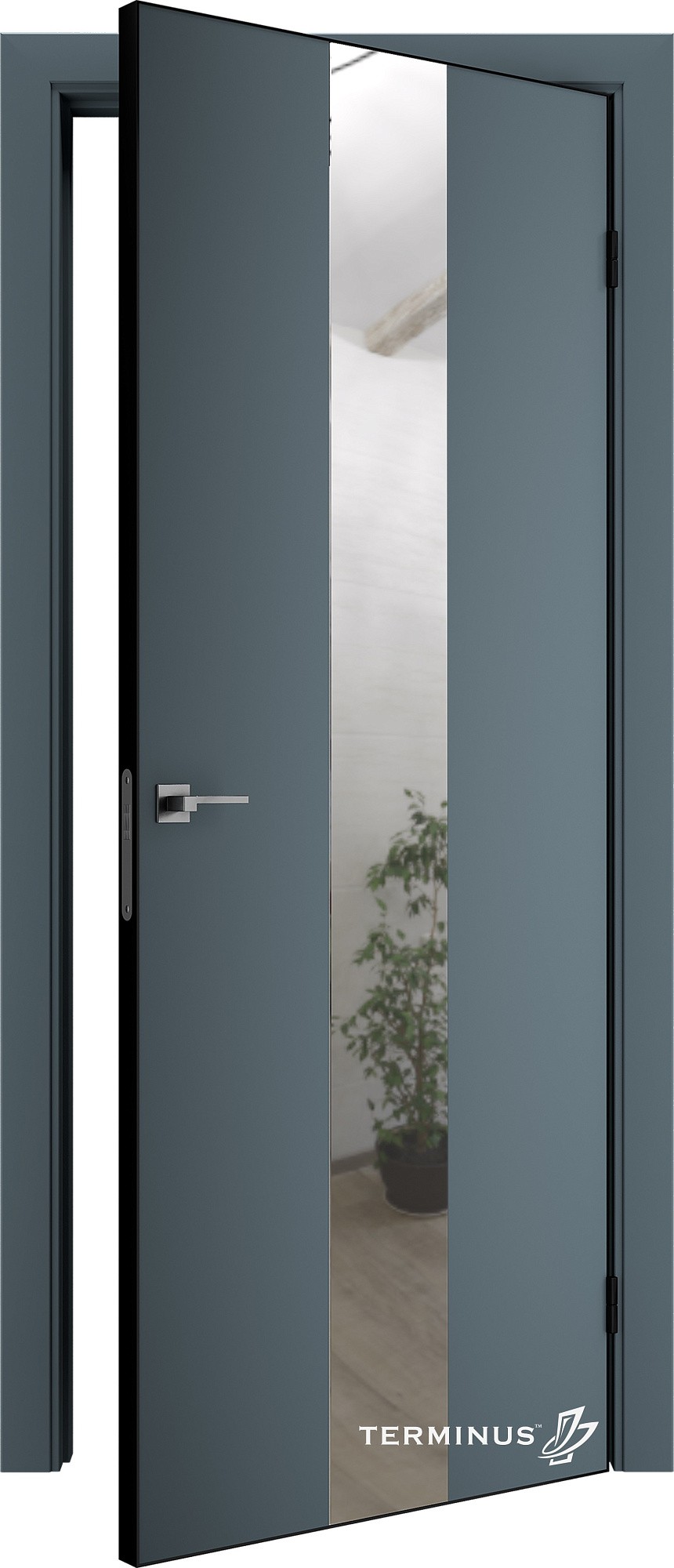 Двери модель 804 Малахит (зеркало серебро) №1