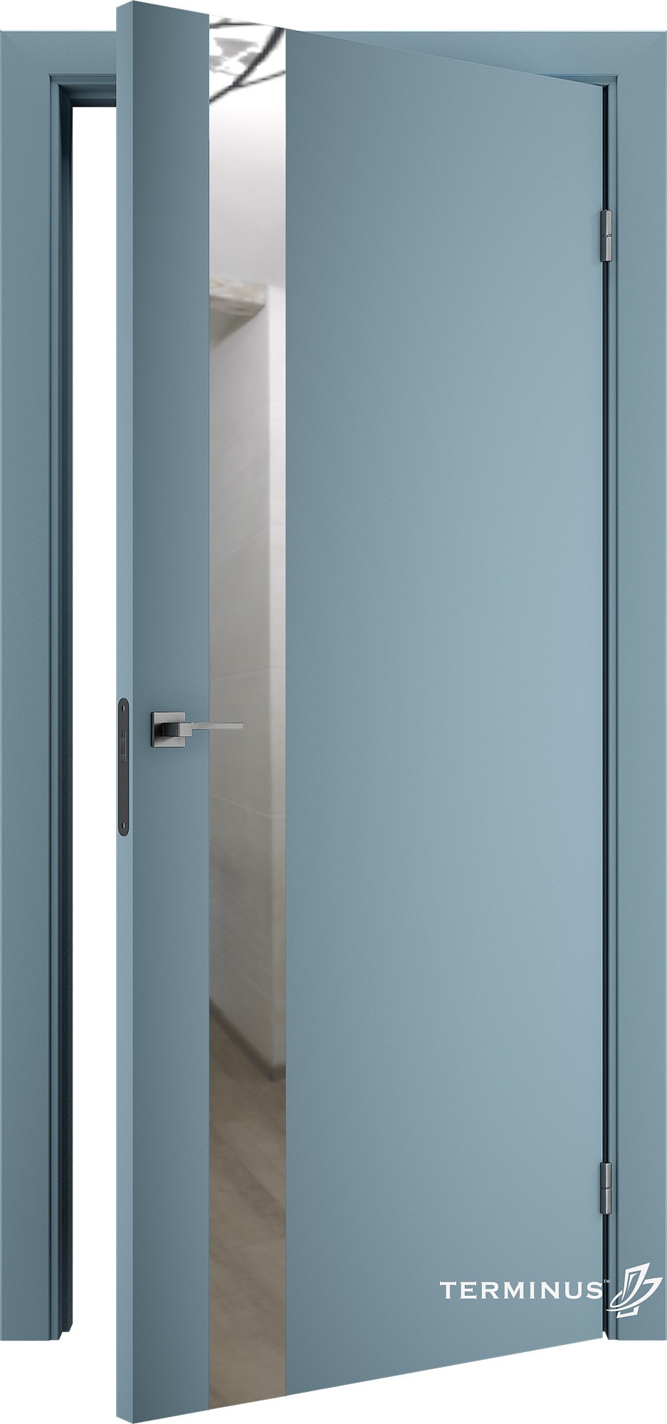 Двери модель 802 Аквамарин (зеркало серебро) №1