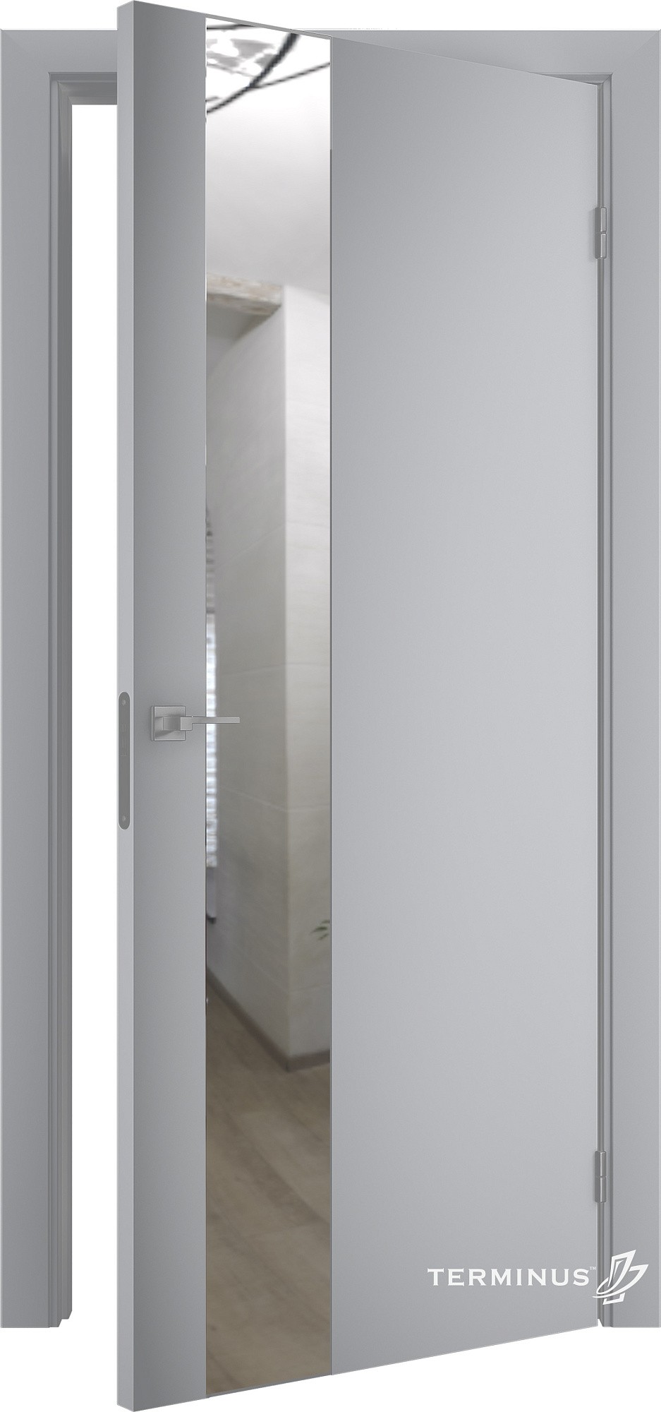 Двері модель 803 Сірі (дзеркало срібло) №1