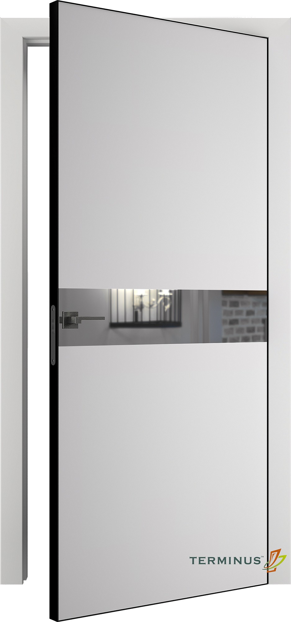 Двери модель 806 Белые (зеркало серебро) №1
