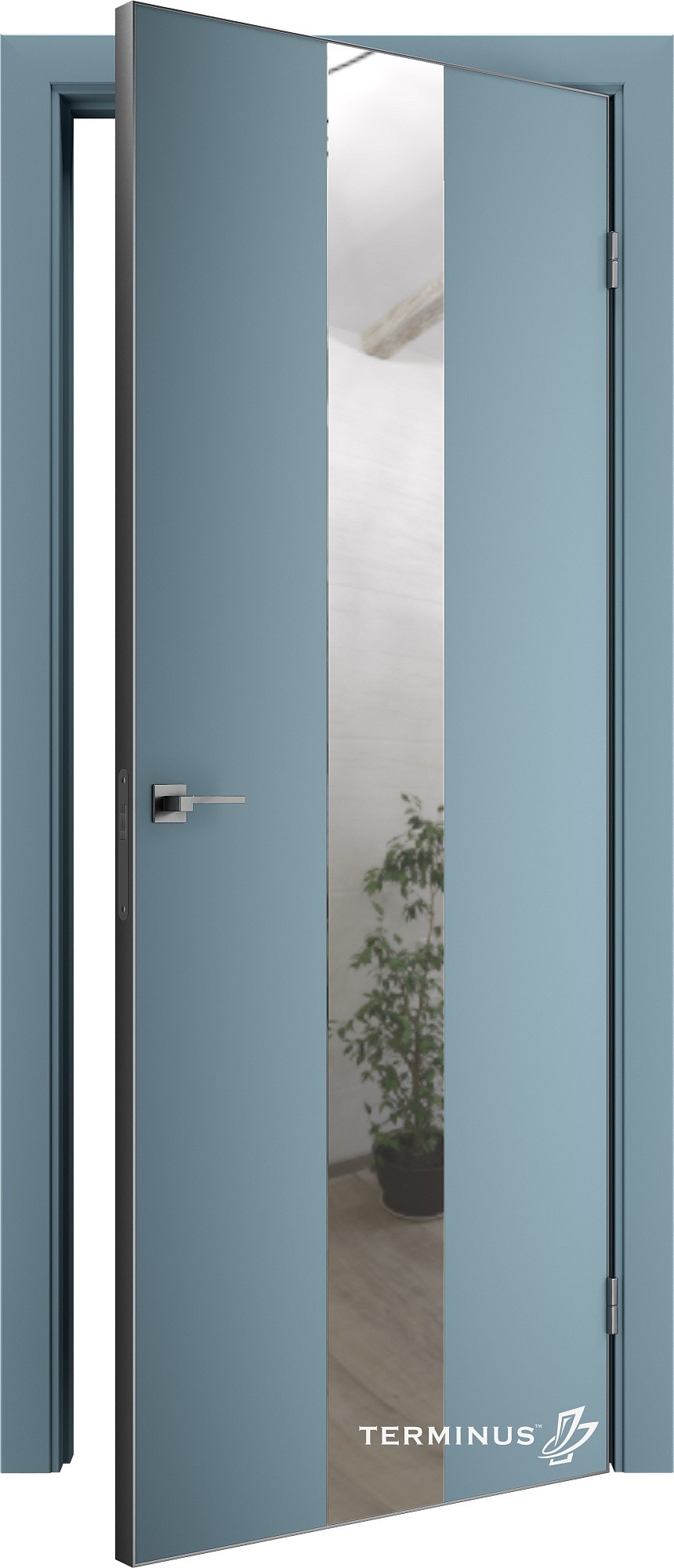 Двери модель 804 Аквамарин (зеркало серебро) №1