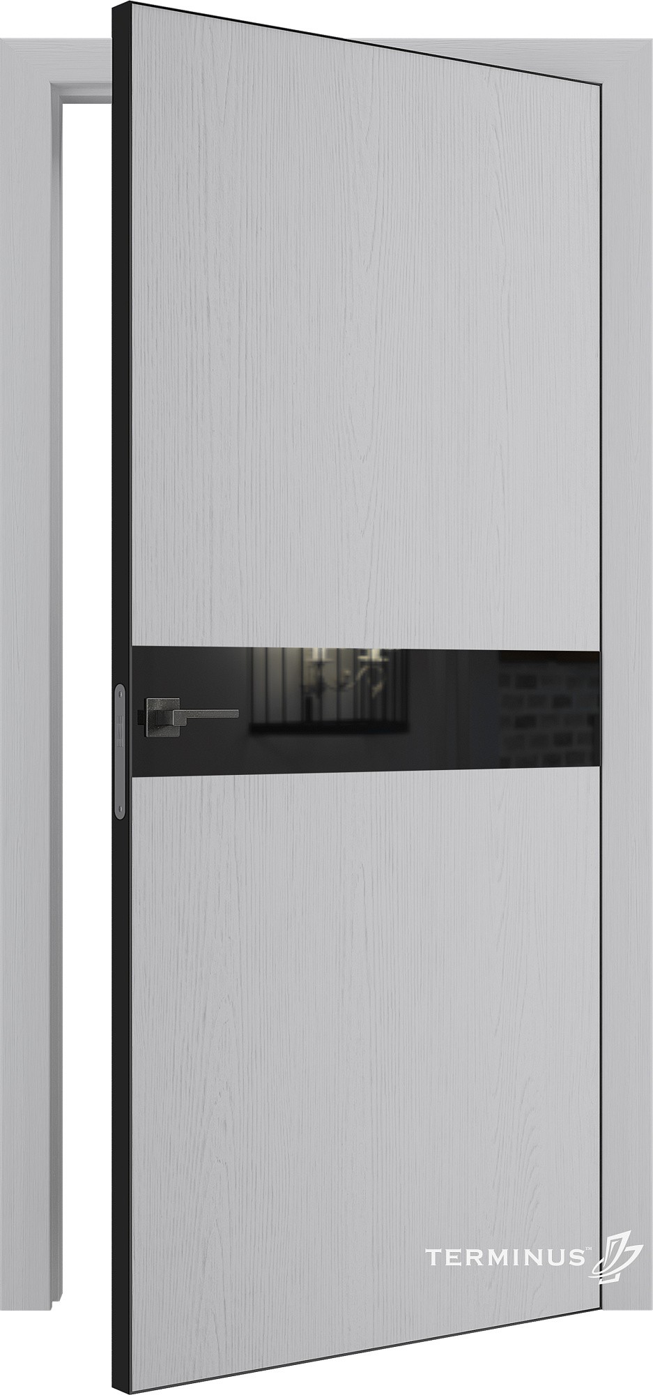 Двери модель 806 Серые (зеркало графит) №1