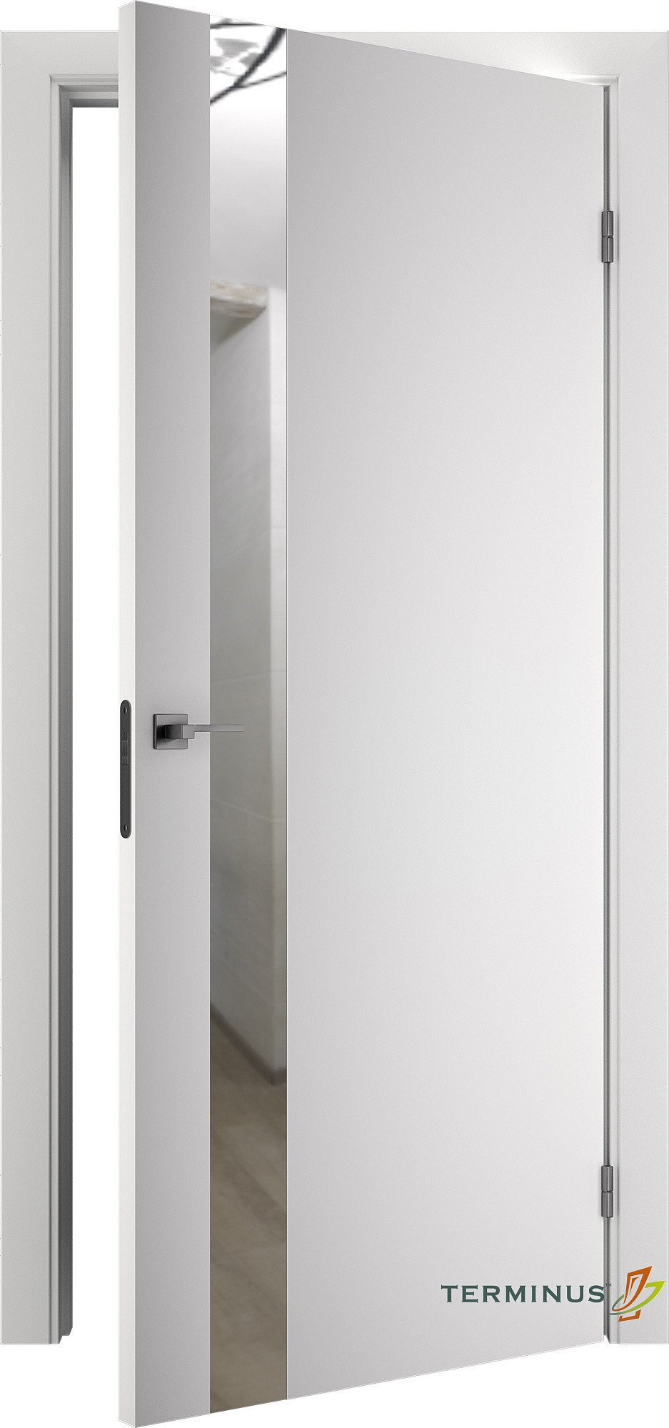 Двери модель 802 Белые (зеркало серебро) №1