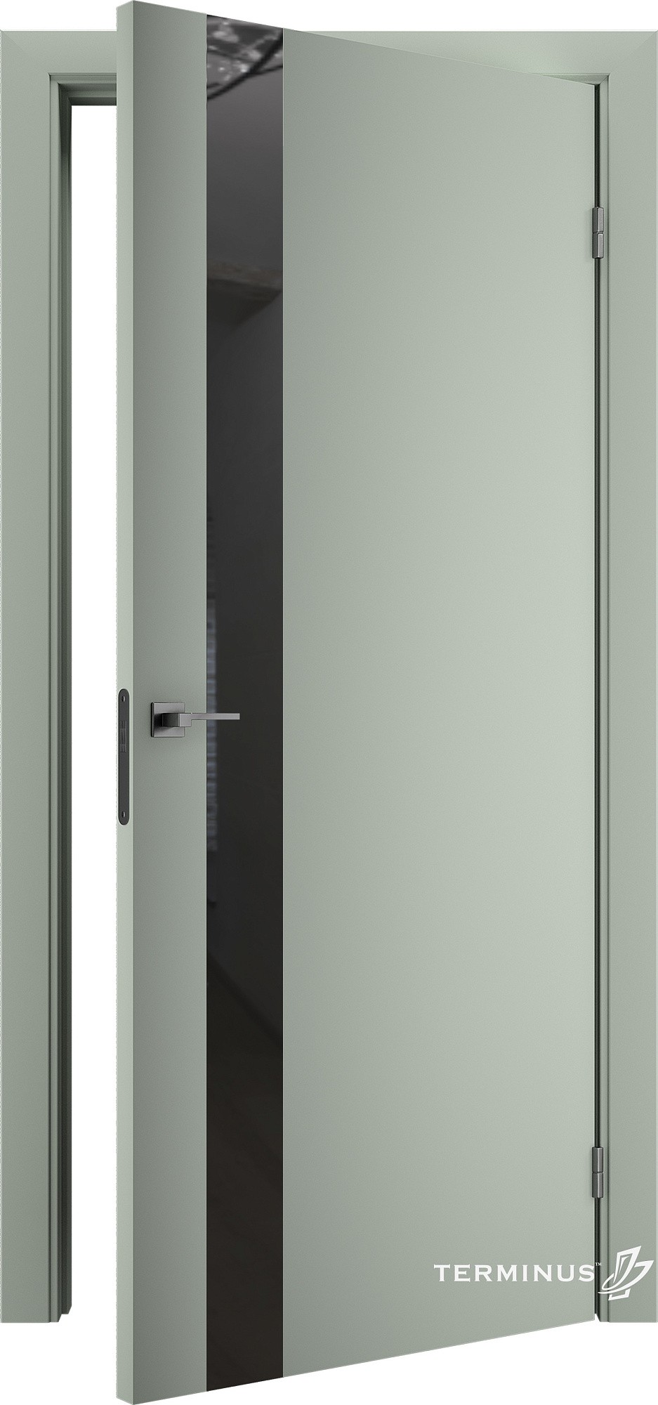 Двери модель 802 Оливин (зеркало графит) №1
