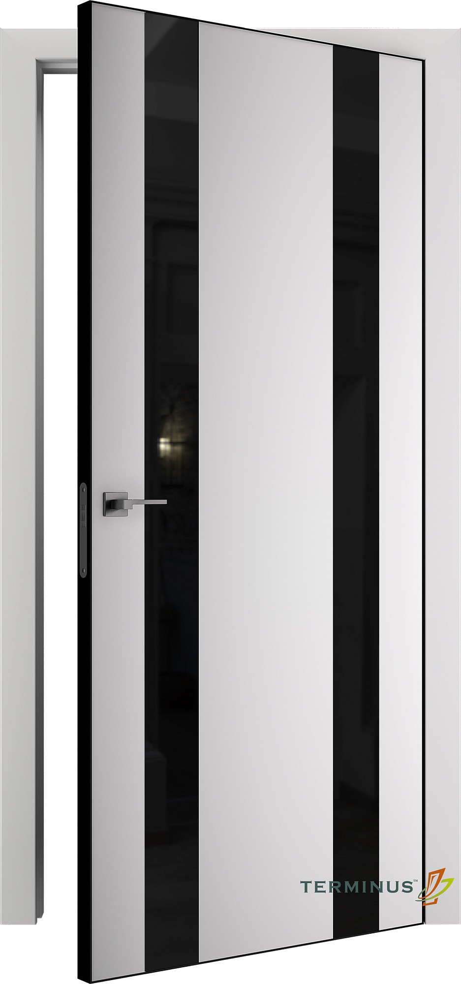 Двери модель 811 Белые (планилак чёрный) №1