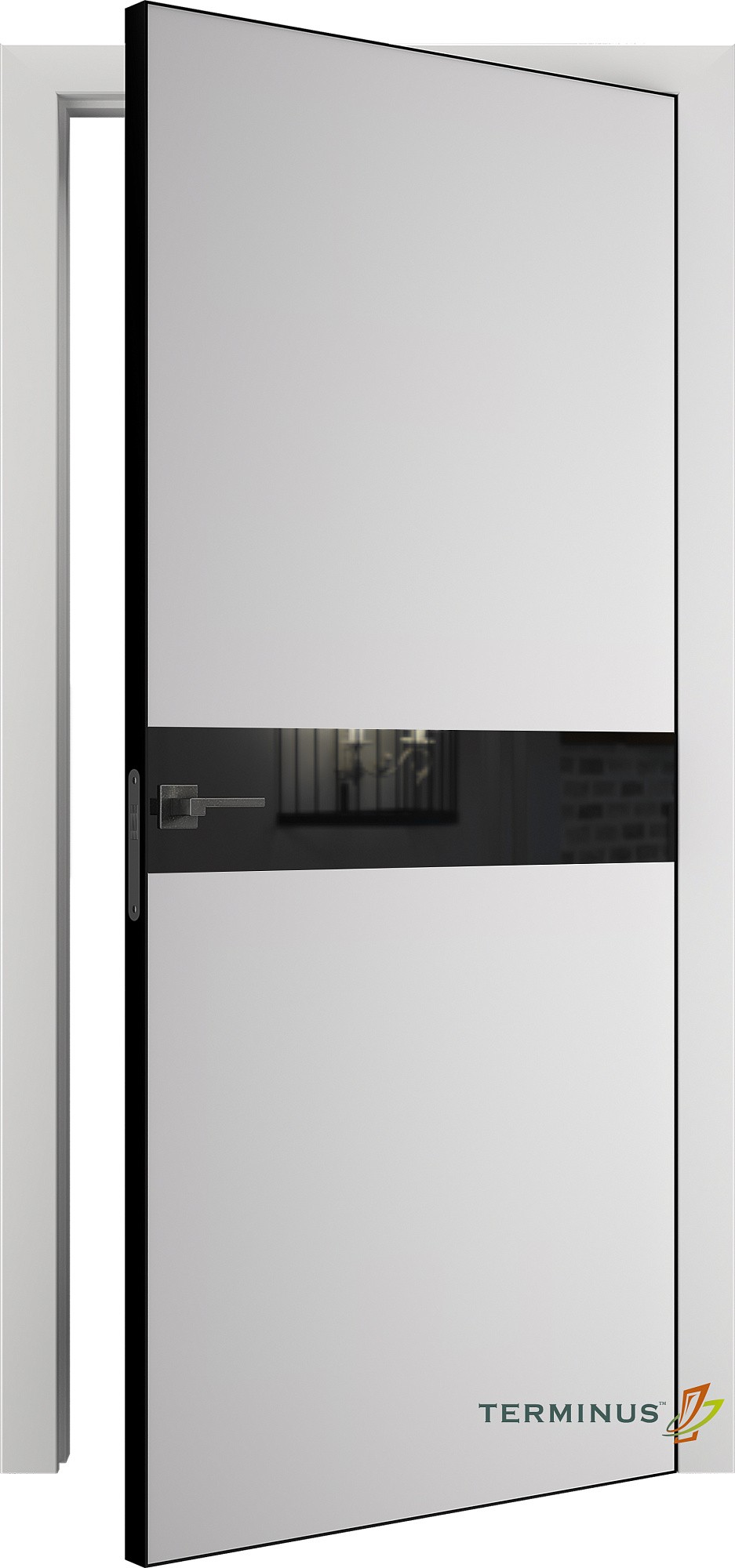 Двери модель 806 Белые (зеркало графит) №1