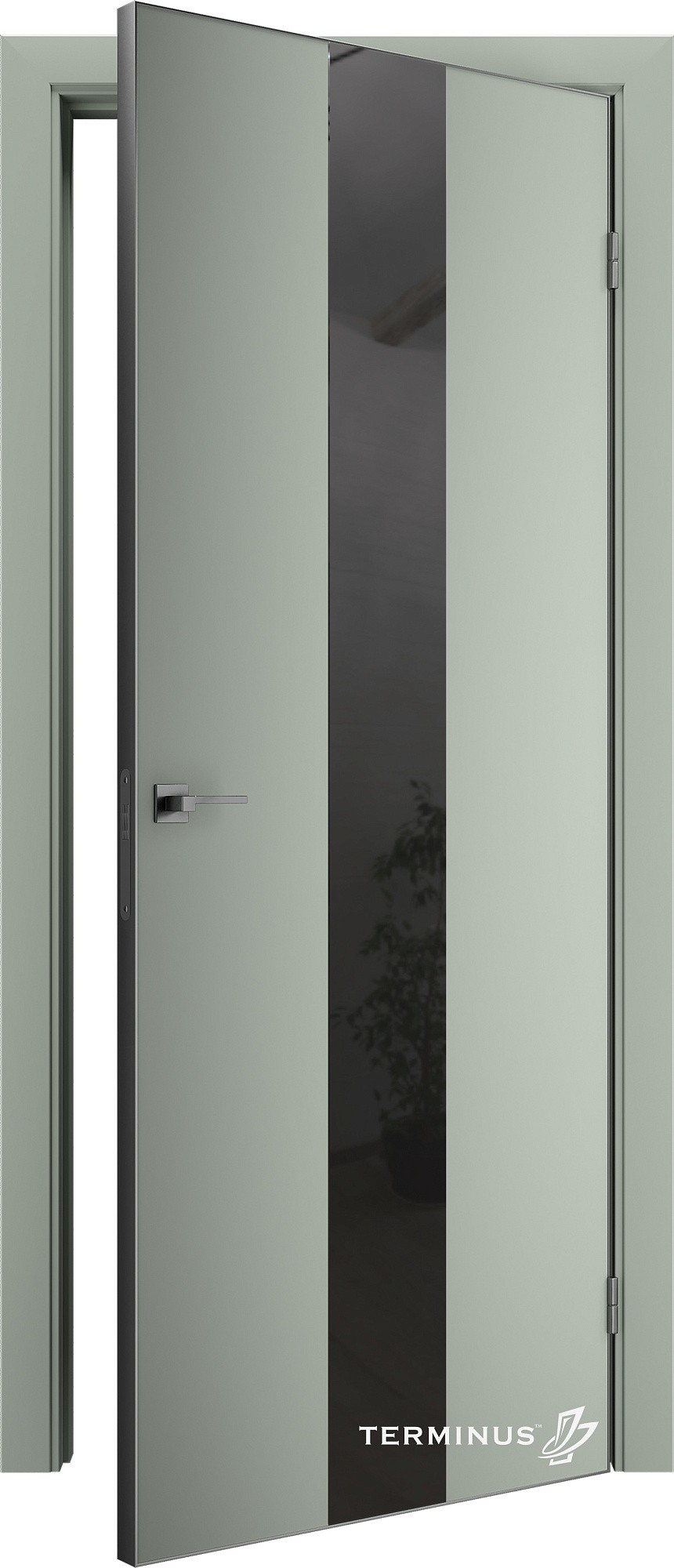 Двери модель 804 Оливин (зеркало графит) №1