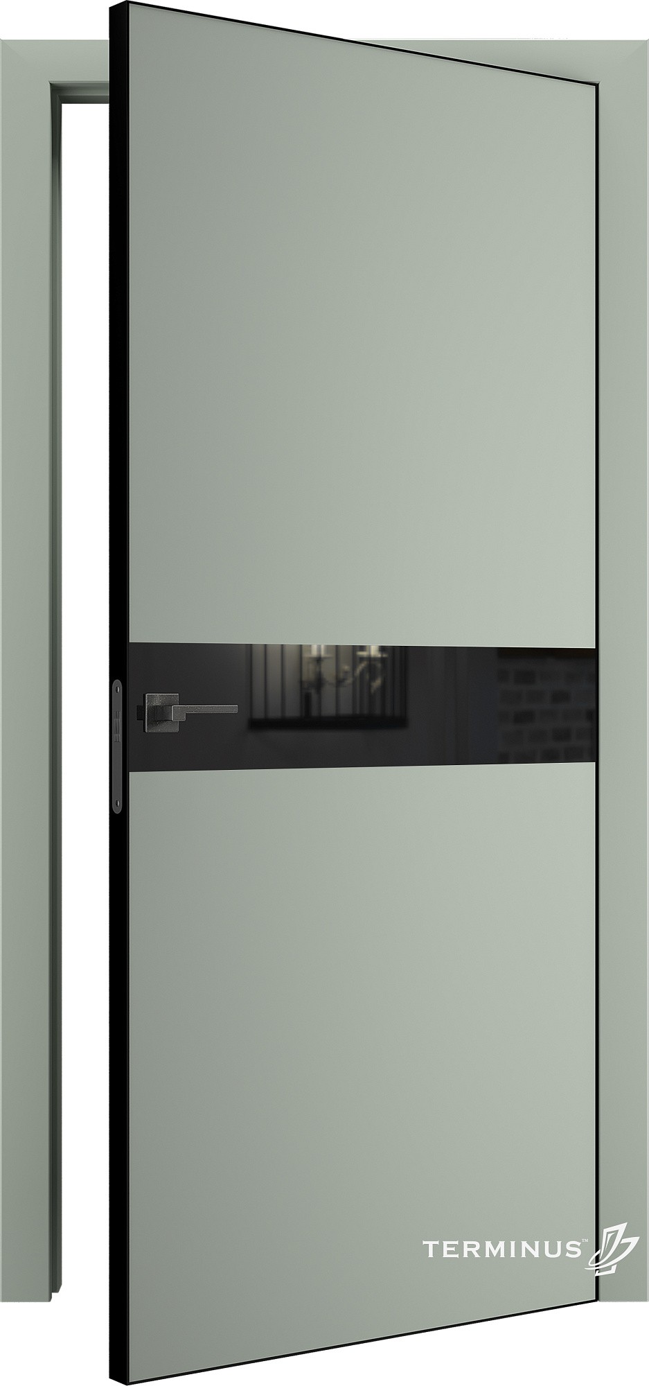 Двери модель 806 Оливин (зеркало графит) №1