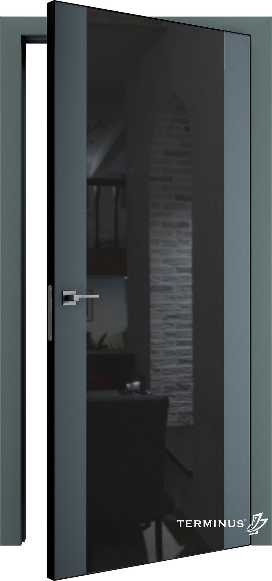 Двері модель 808 Малахіт (дзеркало графіт) №1