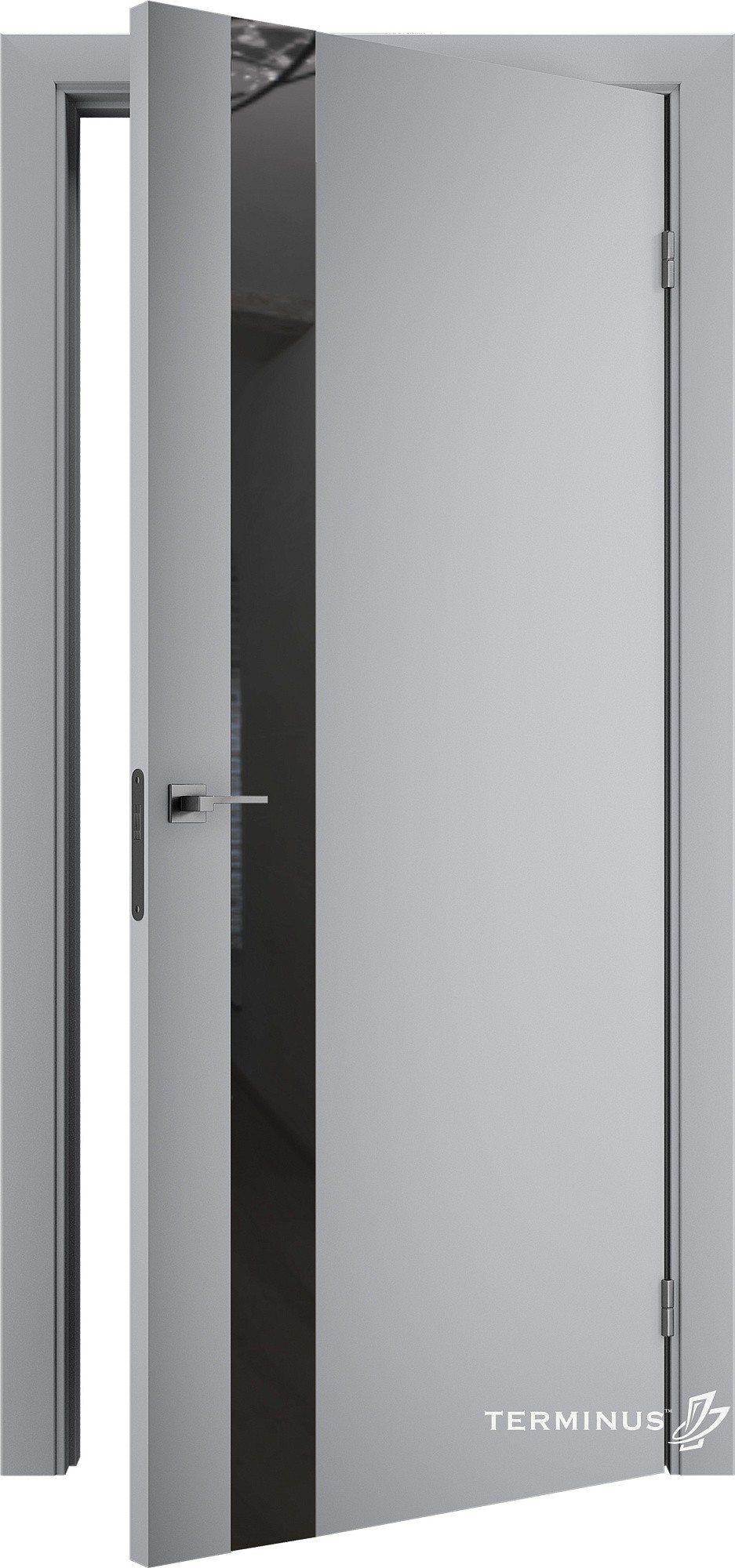 Двери модель 802 Серые (зеркало графит) №1
