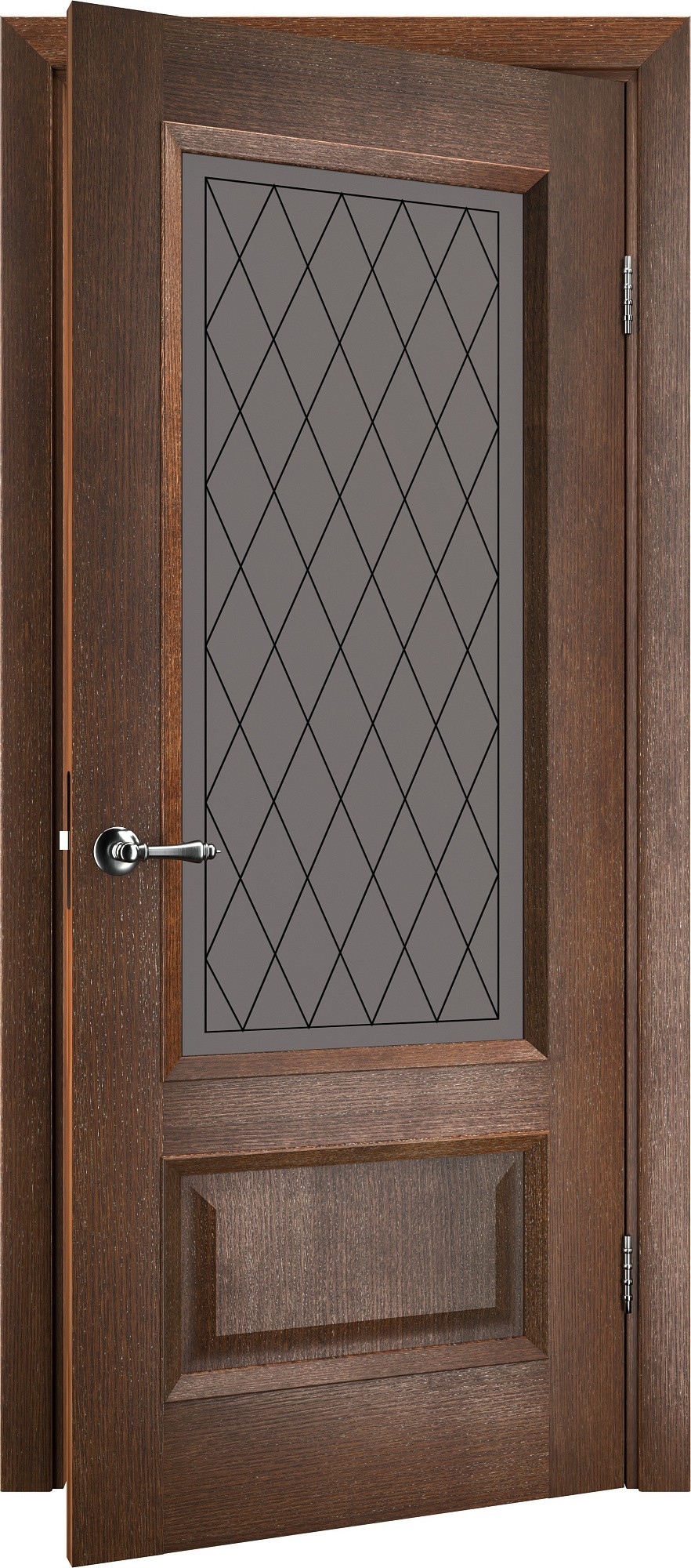 Двері модель 52 Дуб браун (засклена) №1