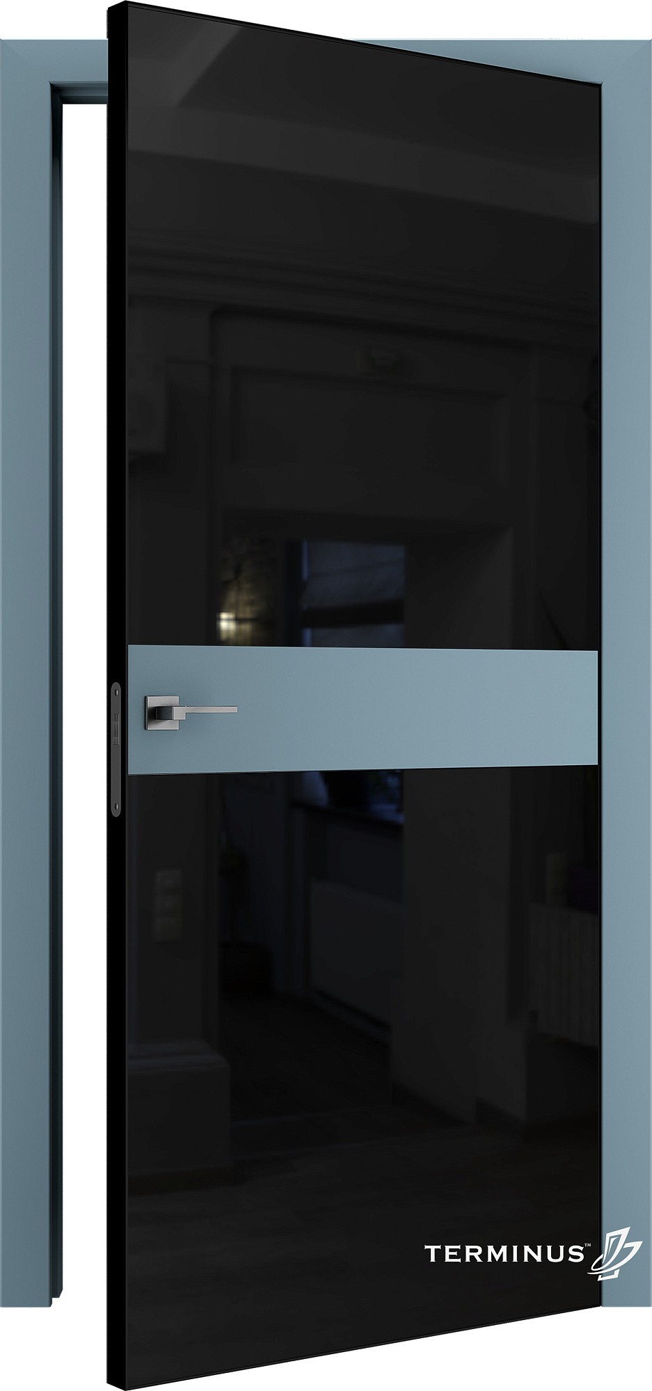 Двери модель 805 Аквамарин (планилак чёрный) №1